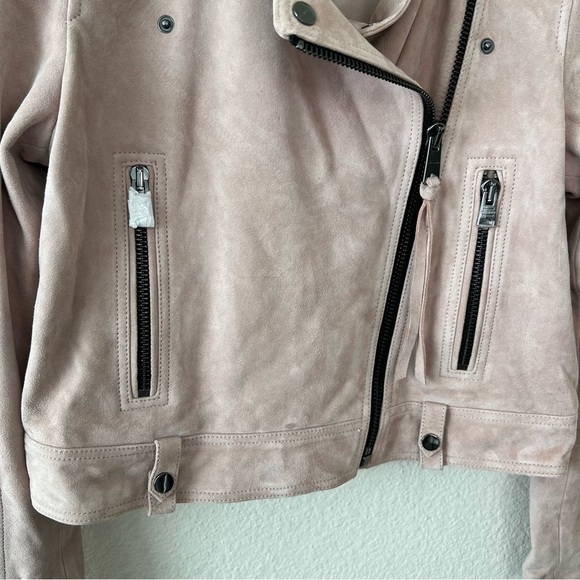 NEW All Saints Ayra Suede Biker jacket in pink size 6 - Picture 6 of 12